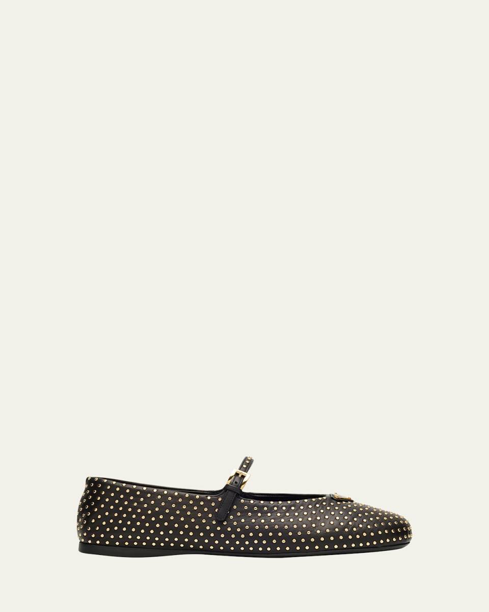 Embellished Leather Mary Jane Ballerina Flats